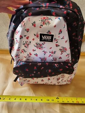 Vans Floral Backpack - White & Black with Pink Accents